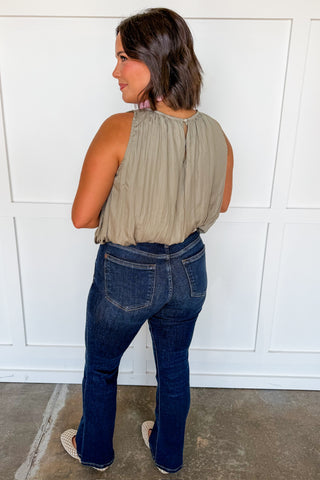 The Mary Bubble Hem Top in Light Olive