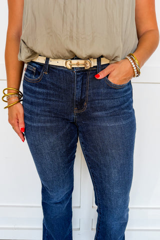 The Equestrian Luxe Skinny Belt in Ivory