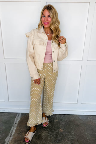 Polished Dot Ruffle Pants in Sand