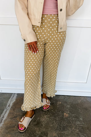 Polished Dot Ruffle Pants in Sand