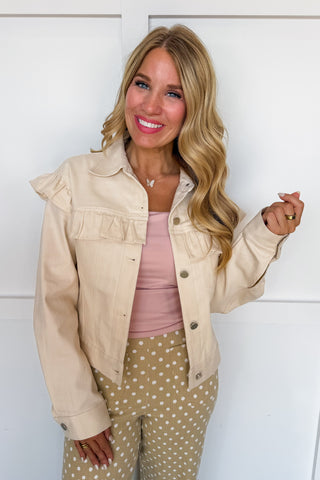 Sweet Talk Ruffle Cream Denim Jacket