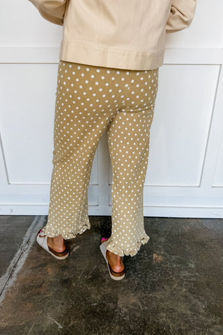 Polished Dot Ruffle Pants in Sand