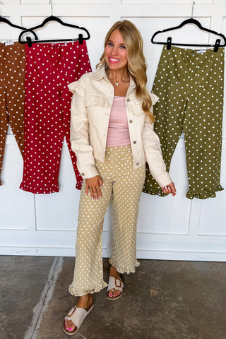 Polished Dot Ruffle Pants in Sand