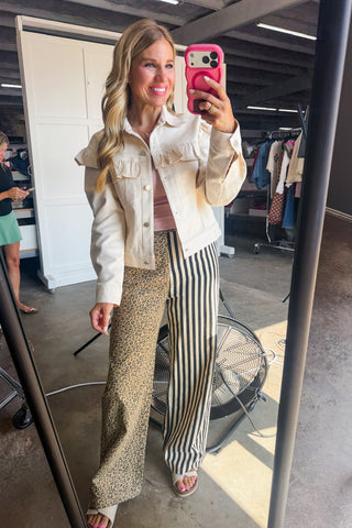 Sweet Talk Ruffle Cream Denim Jacket