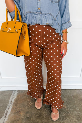 Polished Dot Ruffle Pants in Chocolate