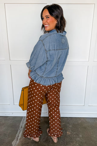 Polished Dot Ruffle Pants in Chocolate