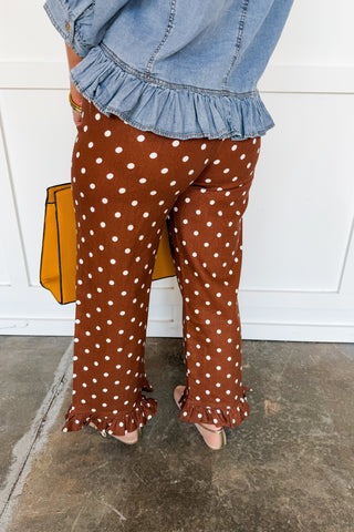Polished Dot Ruffle Pants in Chocolate