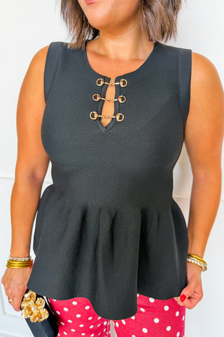 The Charm Peplum Top in Black