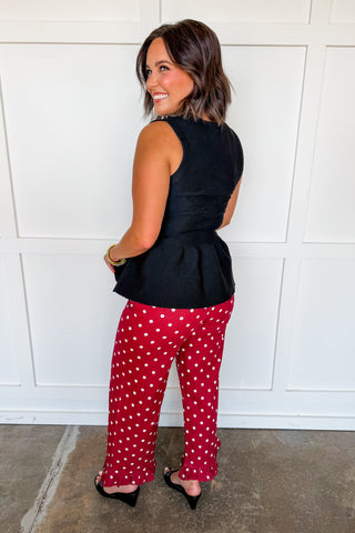 Polished Dot Ruffle Pants in Wine