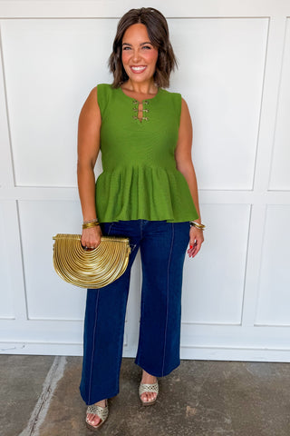 The Charm Peplum Top in Olive