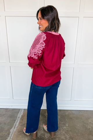 The Laurel Burgundy Embroidered Top