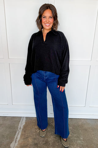 Always Ready Collared Top in Black