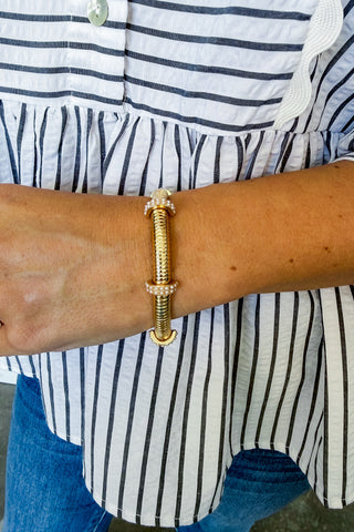 Golden Charm Stack Bracelet in Pearl