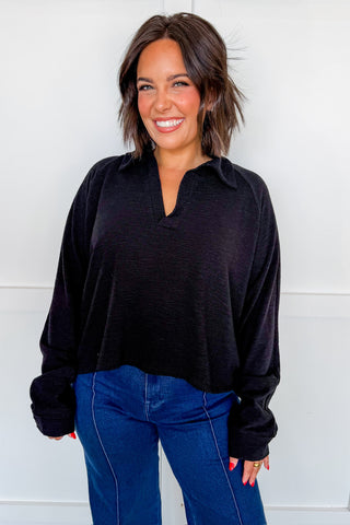 Always Ready Collared Top in Black
