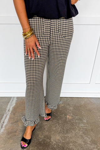 Girl In Gingham Ruffle Pants in Black