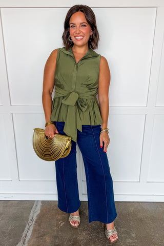 The Willow Waist Tie Top in Olive