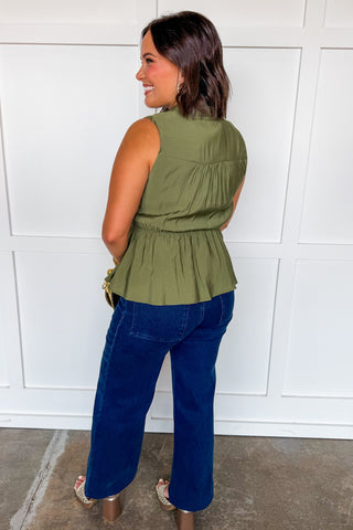 The Willow Waist Tie Top in Olive