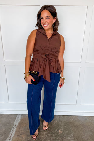 The Willow Waist Tie Top in Brown