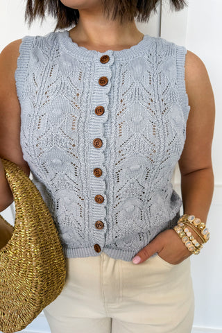 Vintage Stitch Button Front Tank in Blue Grey