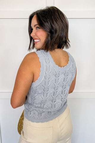 Vintage Stitch Button Front Tank in Blue Grey