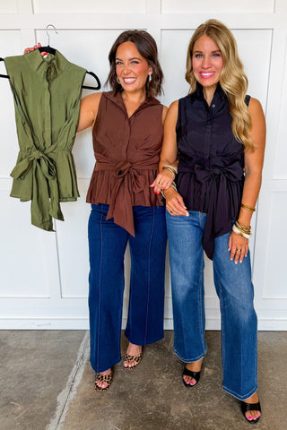 The Willow Waist Tie Top in Olive