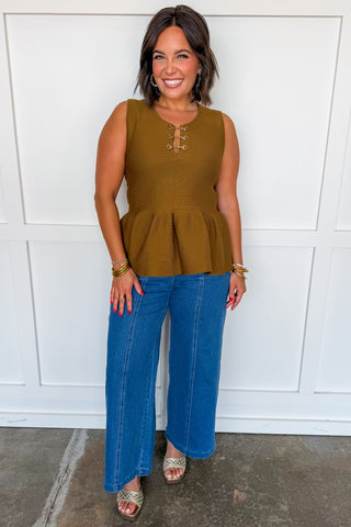 The Charm Peplum Top in Brown