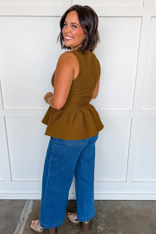 The Charm Peplum Top in Brown