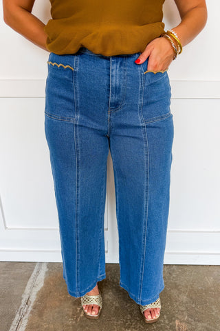The Harper Scalloped Utility Pocket Wide Leg Jeans