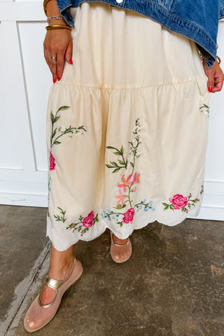 Timeless Bloom Embroidered Midi Skirt