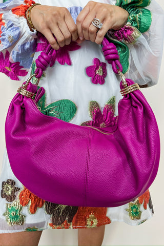 Magenta Round Knotted Shoulder Bag