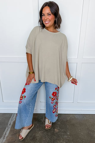 The Callie Embroidered Floral Wide Leg Jeans