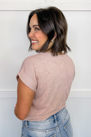 Polished Staple Cuff Sleeve Tee in Dusty Rose