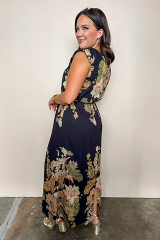 Radiance Ready Belted Midi Dress in Black Floral