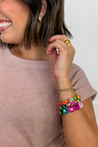 Rainbow Heart Gemstone Bracelet Stack Set by Treasure Jewels