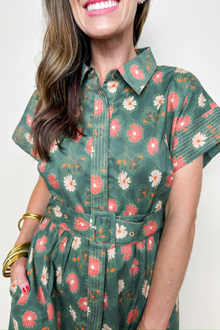 Maxi Floral Short Sleeve Belted Dress