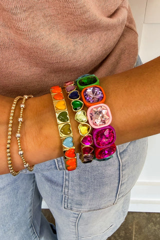 Rainbow Heart Gemstone Bracelet Stack Set by Treasure Jewels