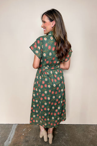 Maxi Floral Short Sleeve Belted Dress