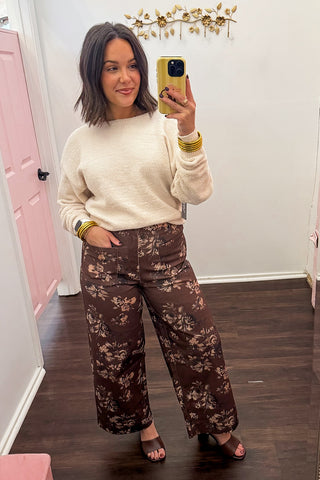 Blossom & Shade Floral Cropped Pant in Chocolate