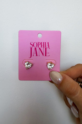 Quinn CZ Heart Stud Earrings in Gold