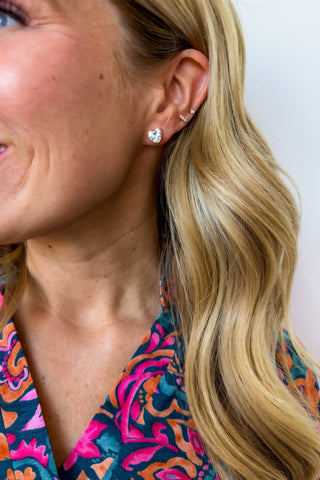 Quinn CZ Heart Stud Earrings in Gold