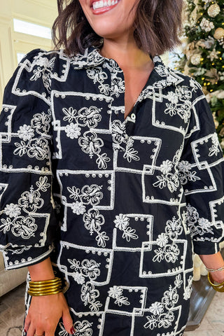 Short Black Embroidered Elevated Dress