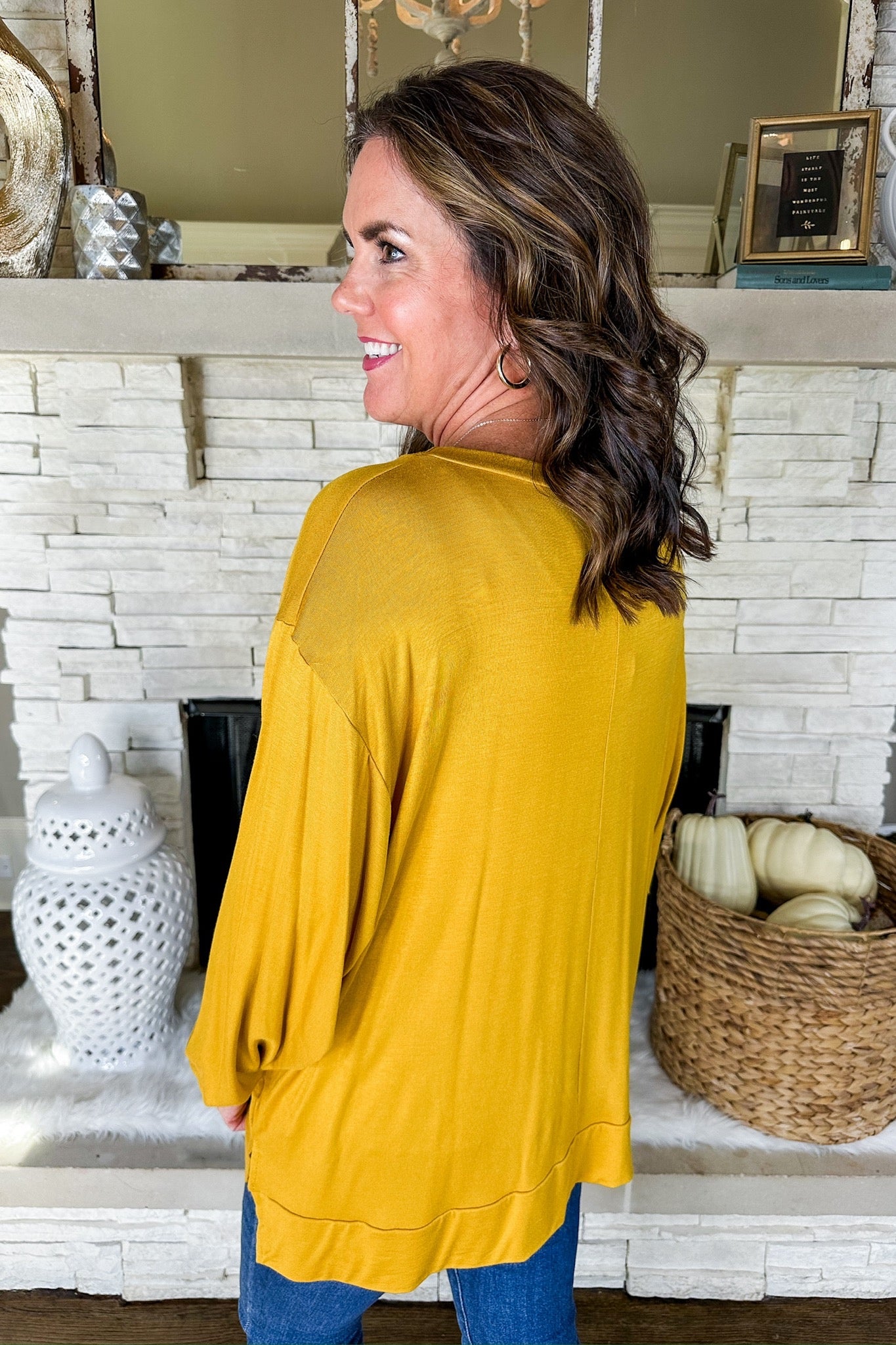 The Ava Scoop Neck Closet Basic Long Sleeve Top in Mustard