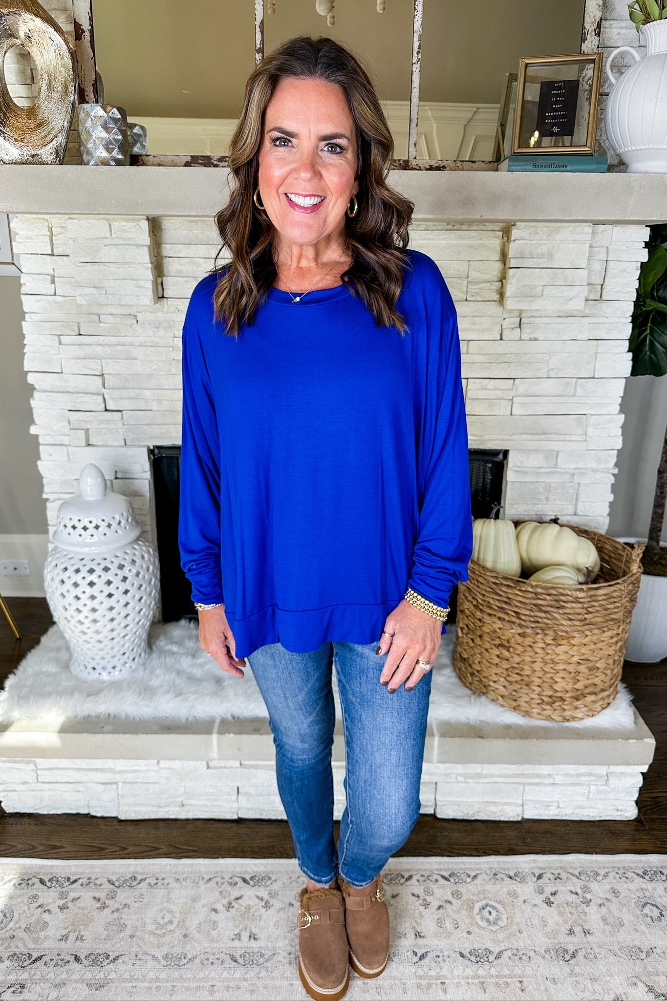 The Ava Scoop Neck Closet Basic Long Sleeve Top in Royal Blue