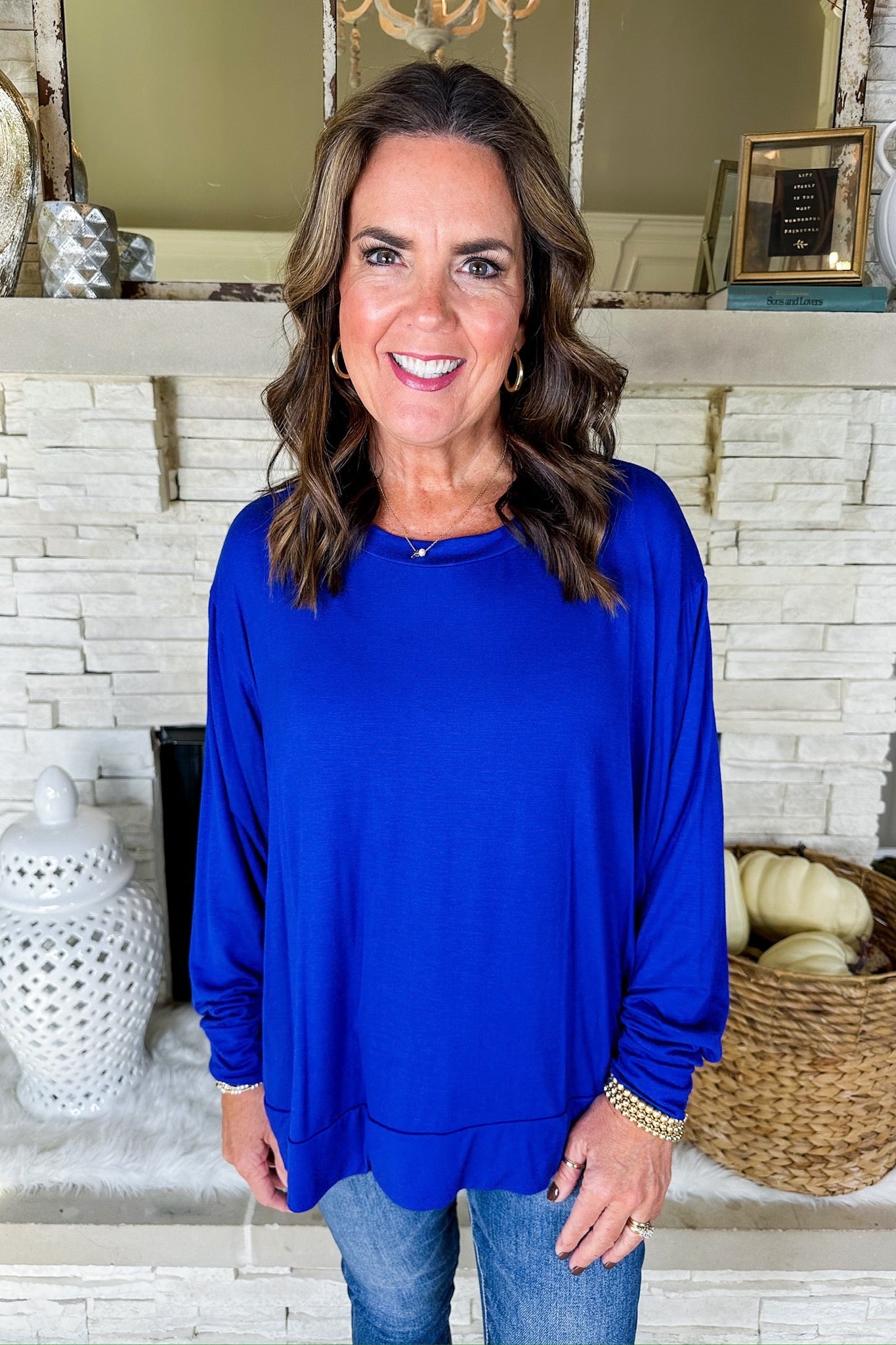 The Ava Scoop Neck Closet Basic Long Sleeve Top in Royal Blue