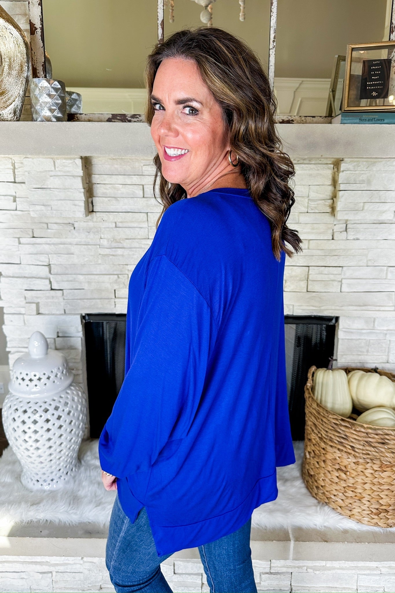 The Ava Scoop Neck Closet Basic Long Sleeve Top in Royal Blue