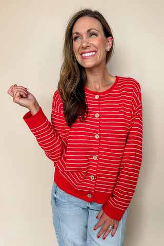 Sweater Weather Cardigan in Red & White Striped