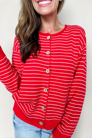 Sweater Weather Cardigan in Red & White Striped