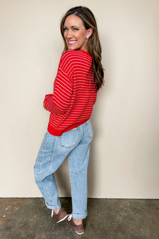 Sweater Weather Cardigan in Red & White Striped