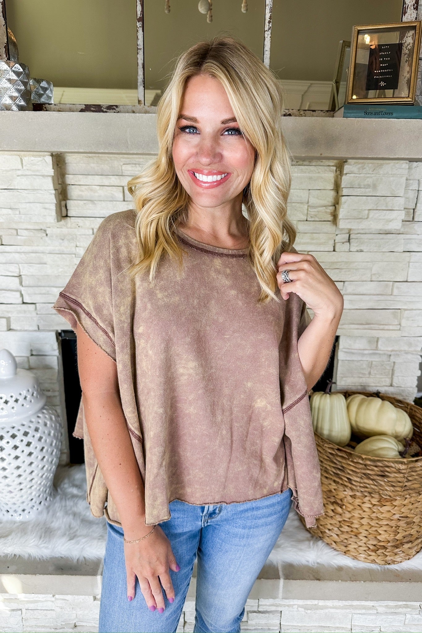 Oversized Mineral Wash Triangle Poncho Top