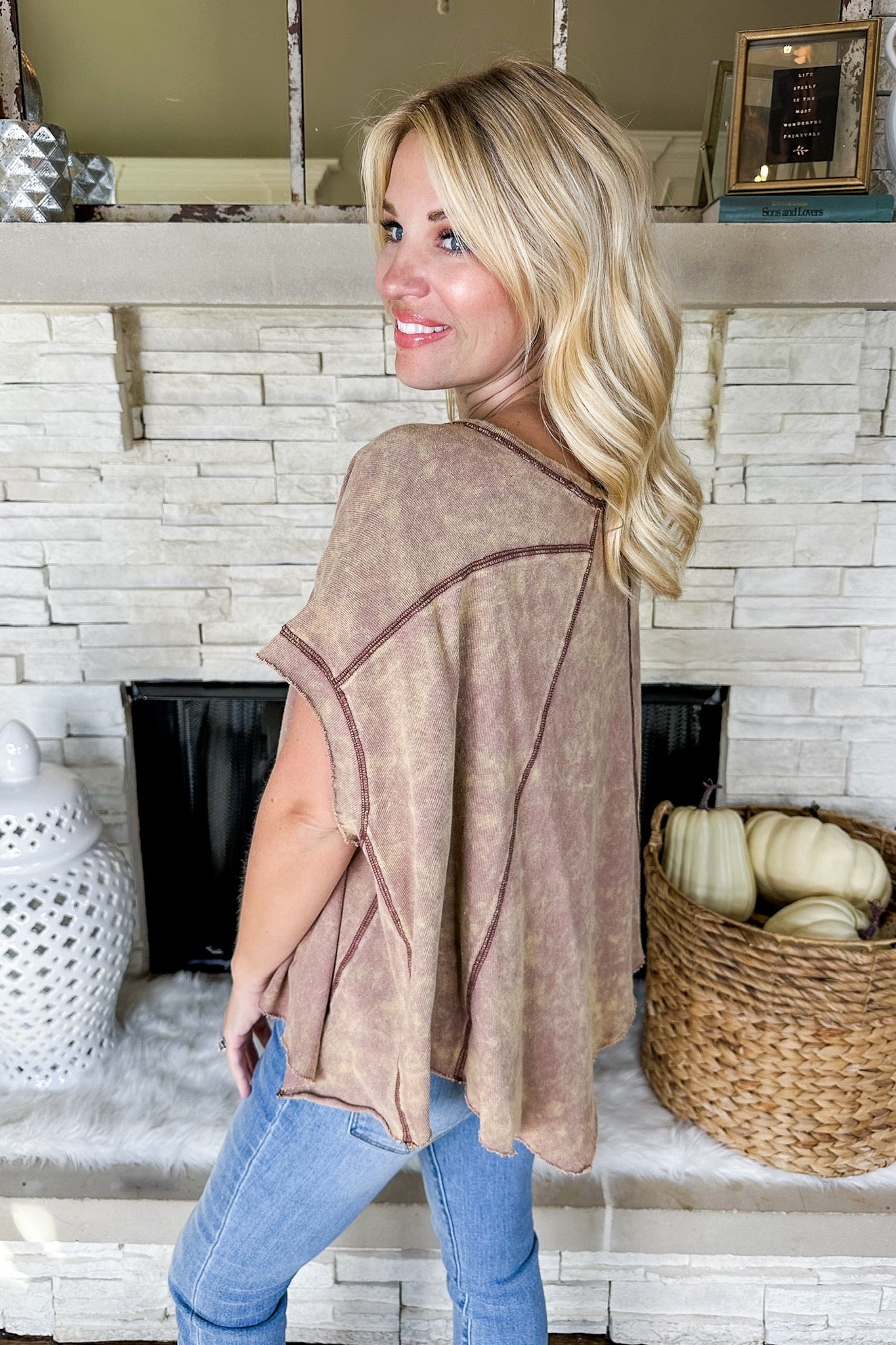 Oversized Mineral Wash Triangle Poncho Top